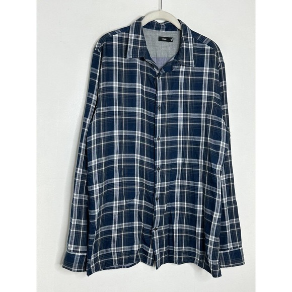 VINCE Mens Button Front Blue Plaid Long Sleeve 100% Cotton Shirt Top Sz Large - Picture 2 of 7